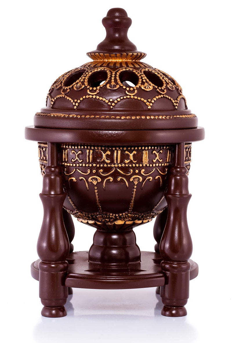 AM Charcoal Incense Burner - Bakhoor Burner, Oud Frankincense Resin Burner for Office & Home Decor, Lavish 4 Pillar Bukhoor Burners, Elegant Brown Design for Luxury Aroma Experience (Brown) - Image 3